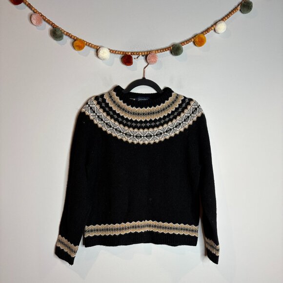 Vtg Eddie Bauer Black Fair Isle Lambs' Wool sweater - Picture 1 of 4